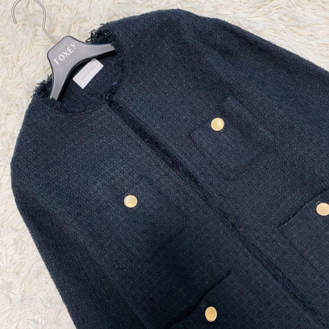 【極美品】グリーンレーベルリラクシング ツイードノーカラージャケット 人気 定番