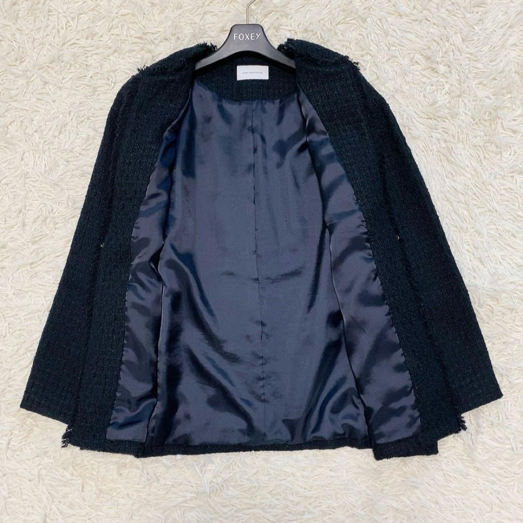 【極美品】グリーンレーベルリラクシング ツイードノーカラージャケット 人気 定番