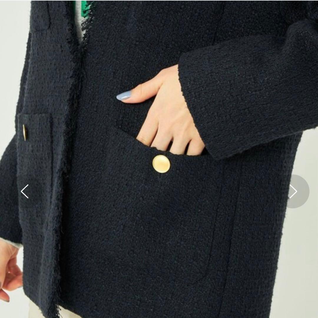 【極美品】グリーンレーベルリラクシング ツイードノーカラージャケット 人気 定番