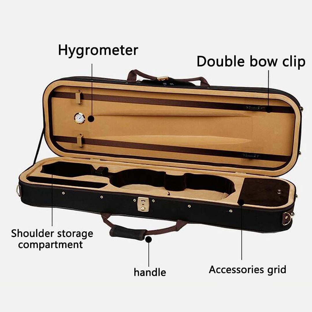 4/4 バイオリンケース軽量ブランケット、ストラップ2、湿度計付