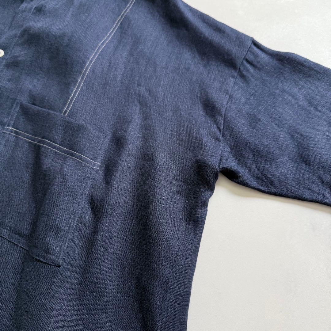 nume ヌメ リネンダブルガーゼシャツワンピース　ネイビー　3 パラスパレス