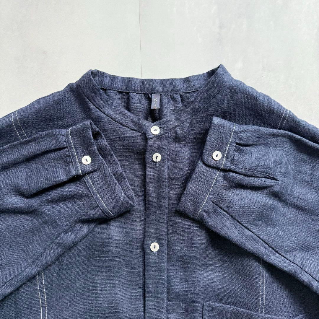 nume ヌメ リネンダブルガーゼシャツワンピース　ネイビー　3 パラスパレス