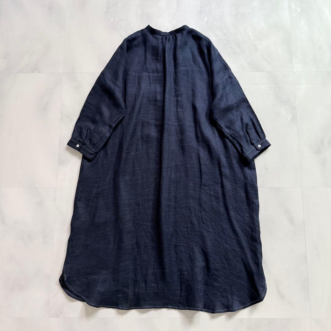 nume ヌメ リネンダブルガーゼシャツワンピース　ネイビー　3 パラスパレス