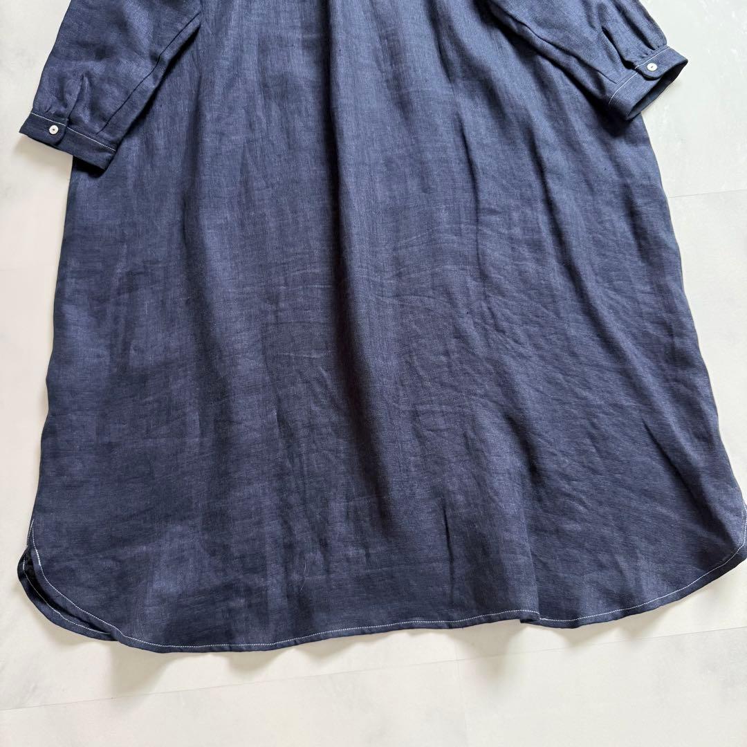 nume ヌメ リネンダブルガーゼシャツワンピース　ネイビー　3 パラスパレス