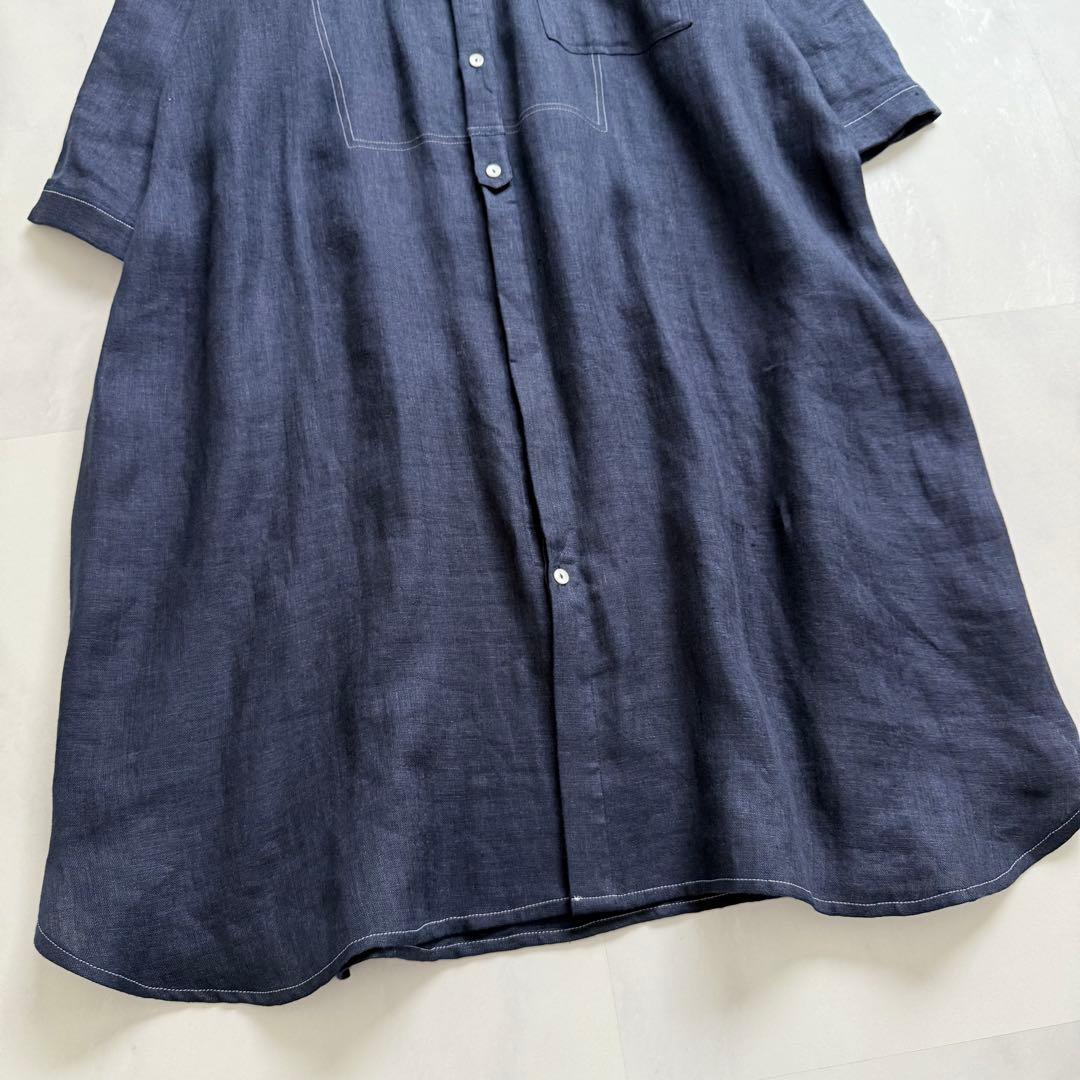 nume ヌメ リネンダブルガーゼシャツワンピース　ネイビー　3 パラスパレス