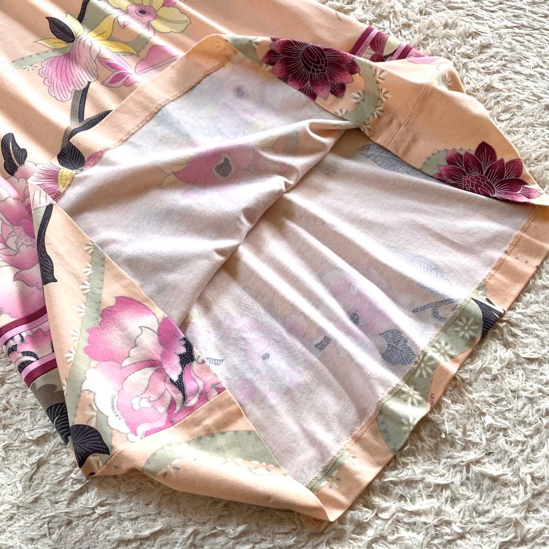 【極美品】レオナール ボタニカルワンピース フラワートリム 花柄 Aライン