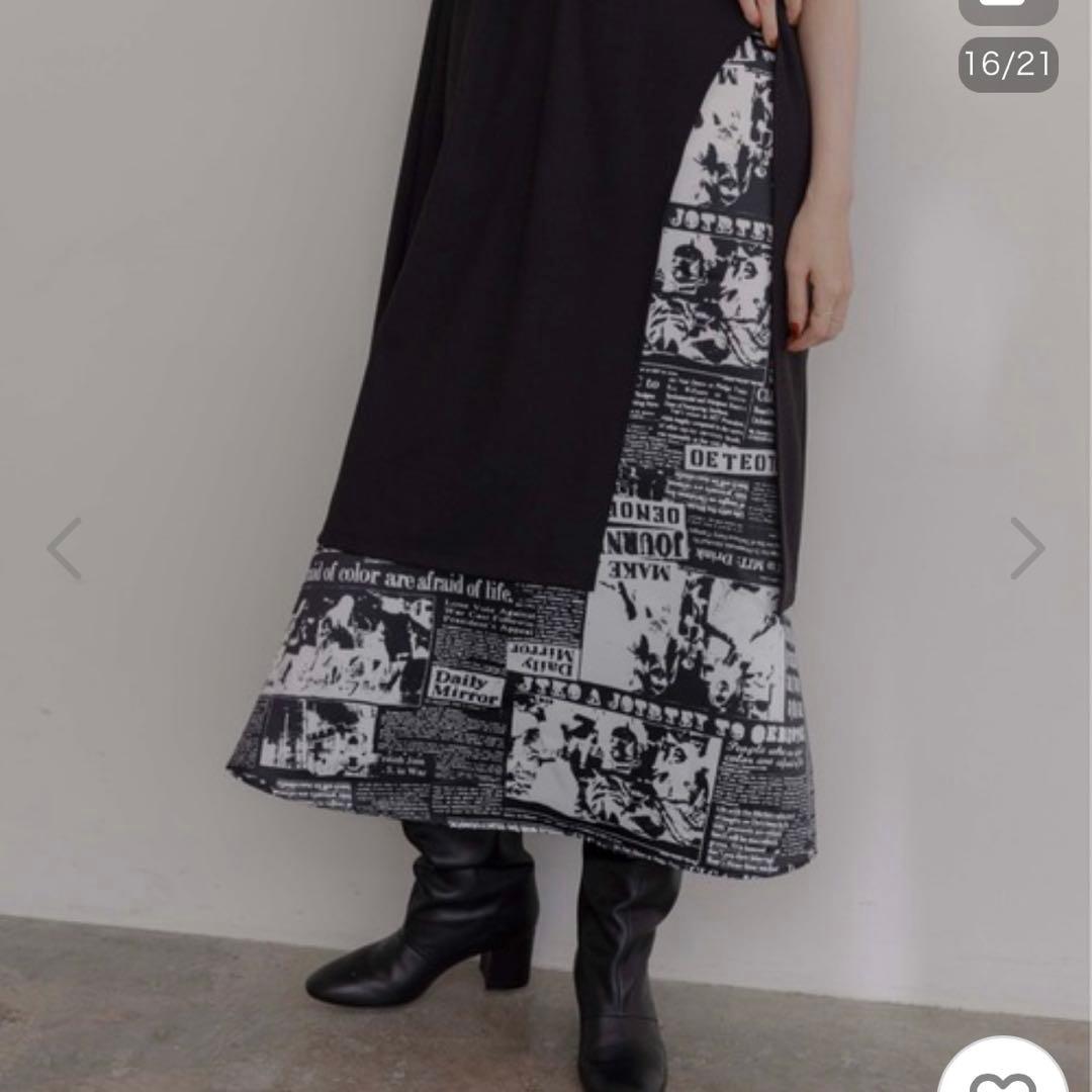 Eimee Law アシンメトリー ニュースペーパー柄ワンピース