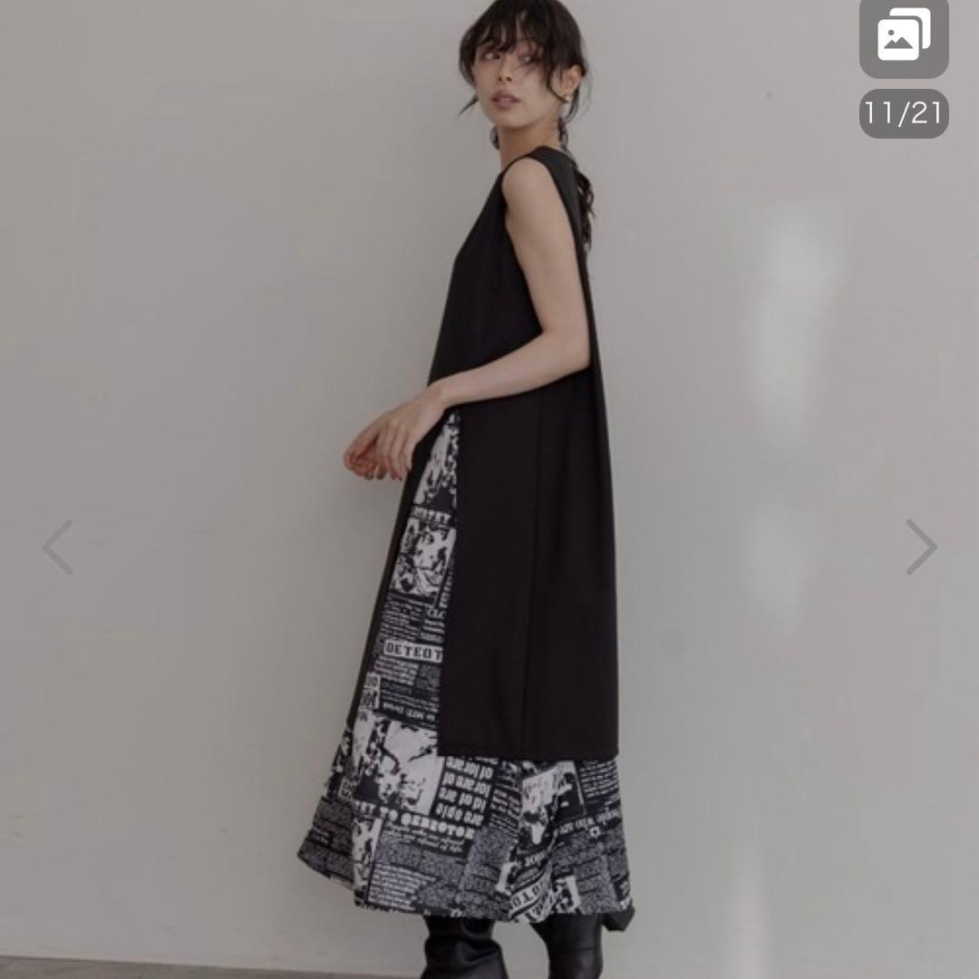 Eimee Law アシンメトリー ニュースペーパー柄ワンピース