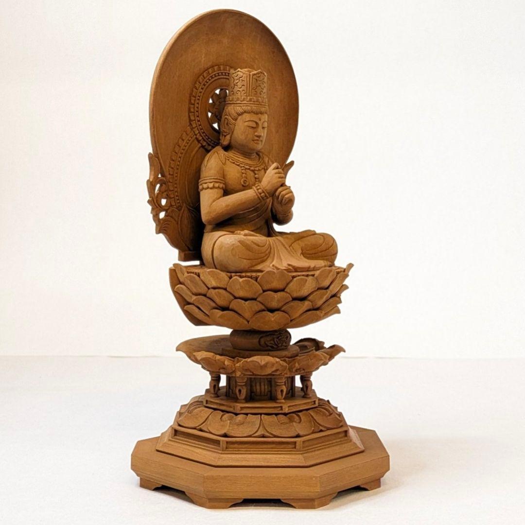 【フォロー割・新品】 大日如来　紅檀　八角台座付　総高さ約23.5㎝　上彫　仏像