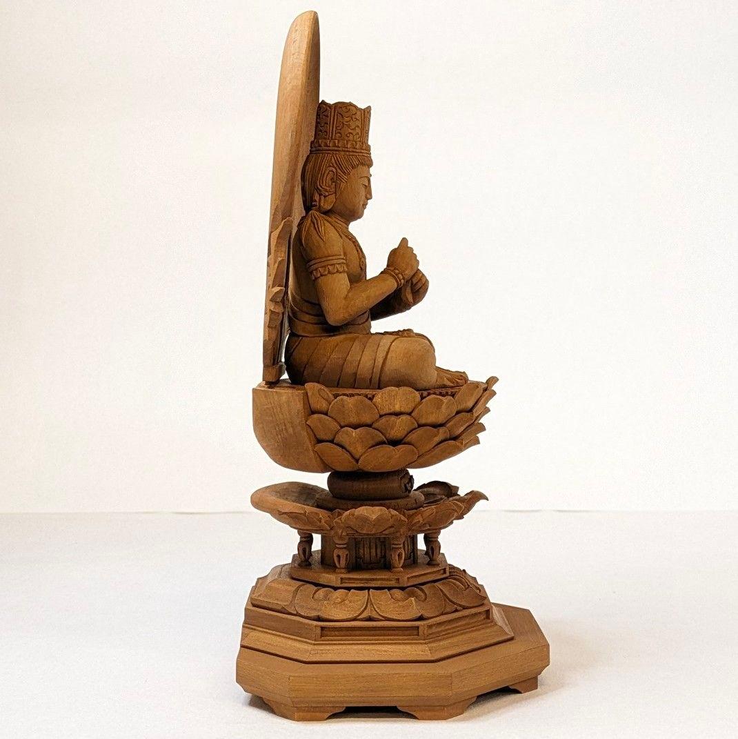 【フォロー割・新品】 大日如来　紅檀　八角台座付　総高さ約23.5㎝　上彫　仏像