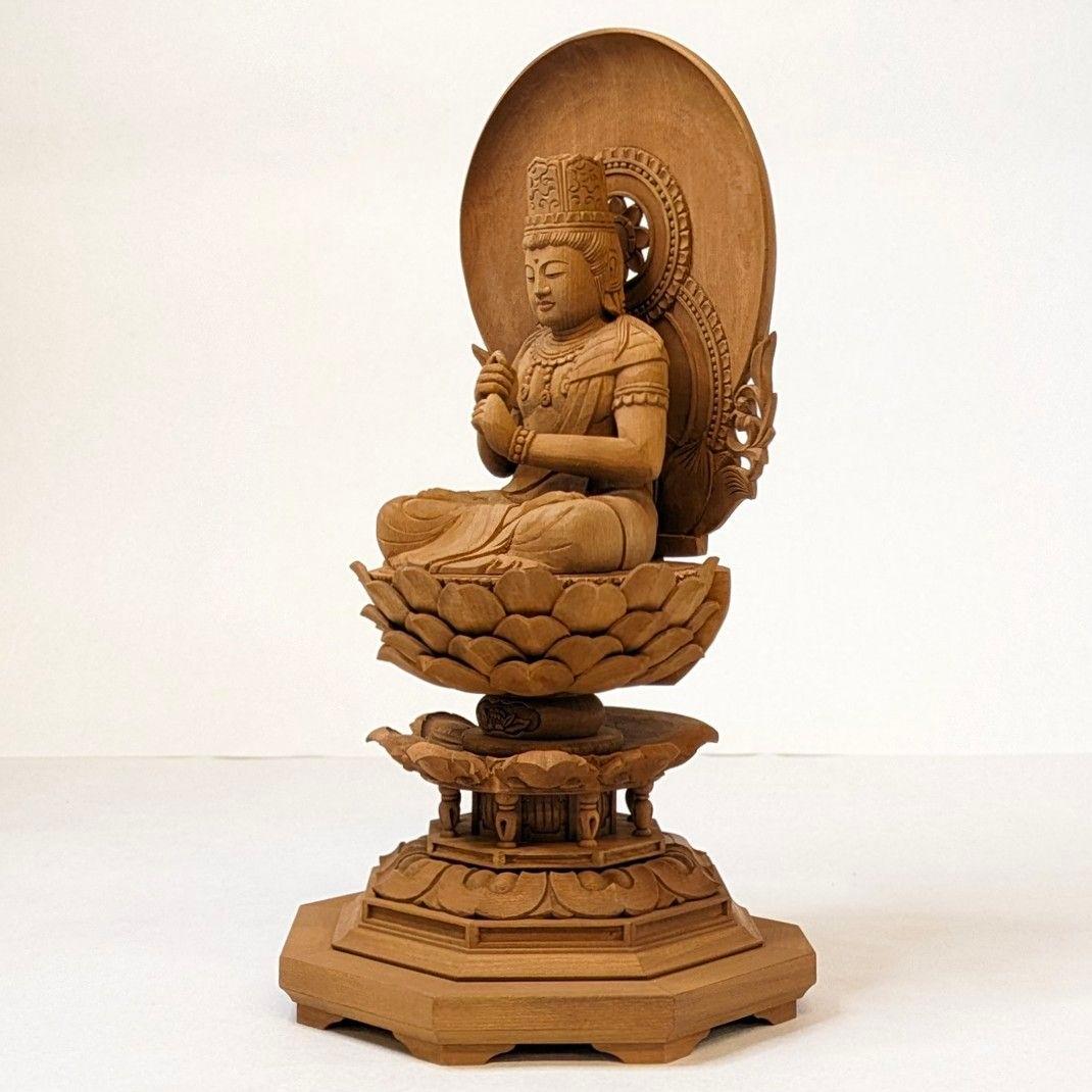 【フォロー割・新品】 大日如来　紅檀　八角台座付　総高さ約23.5㎝　上彫　仏像