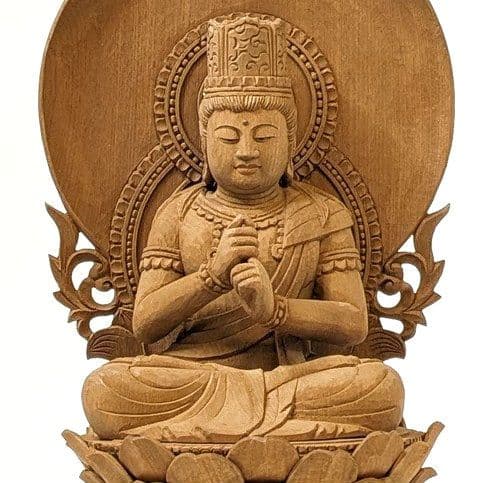 【フォロー割・新品】 大日如来　紅檀　八角台座付　総高さ約23.5㎝　上彫　仏像