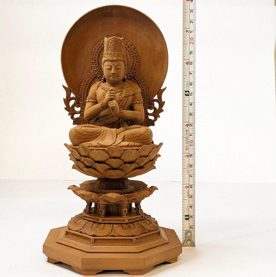 【フォロー割・新品】 大日如来　紅檀　八角台座付　総高さ約23.5㎝　上彫　仏像