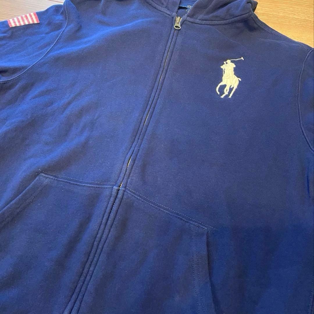 ラルフローレン ジップパーカー ビッグポニー ネイビー Y2K 星条旗