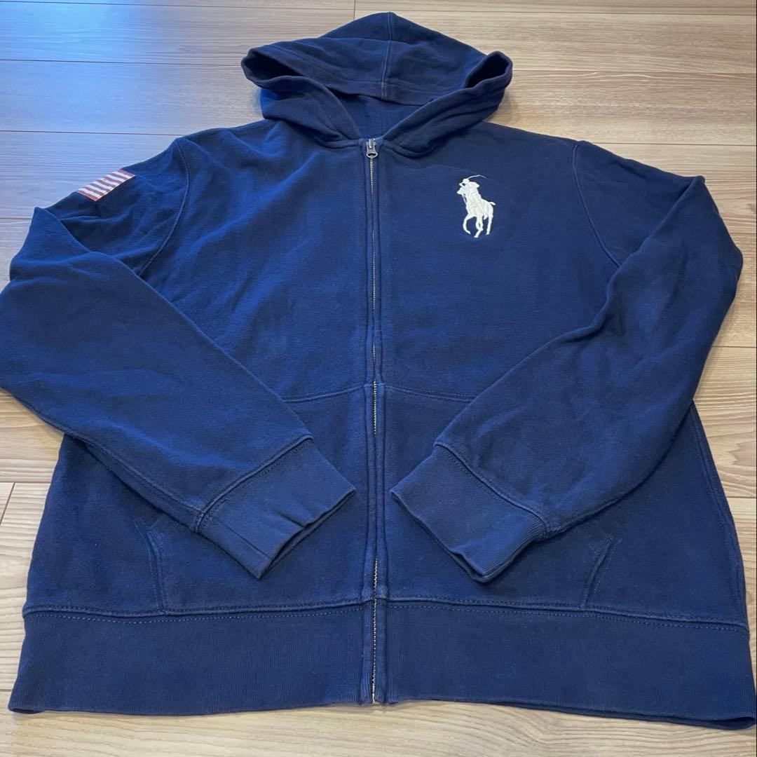 ラルフローレン ジップパーカー ビッグポニー ネイビー Y2K 星条旗