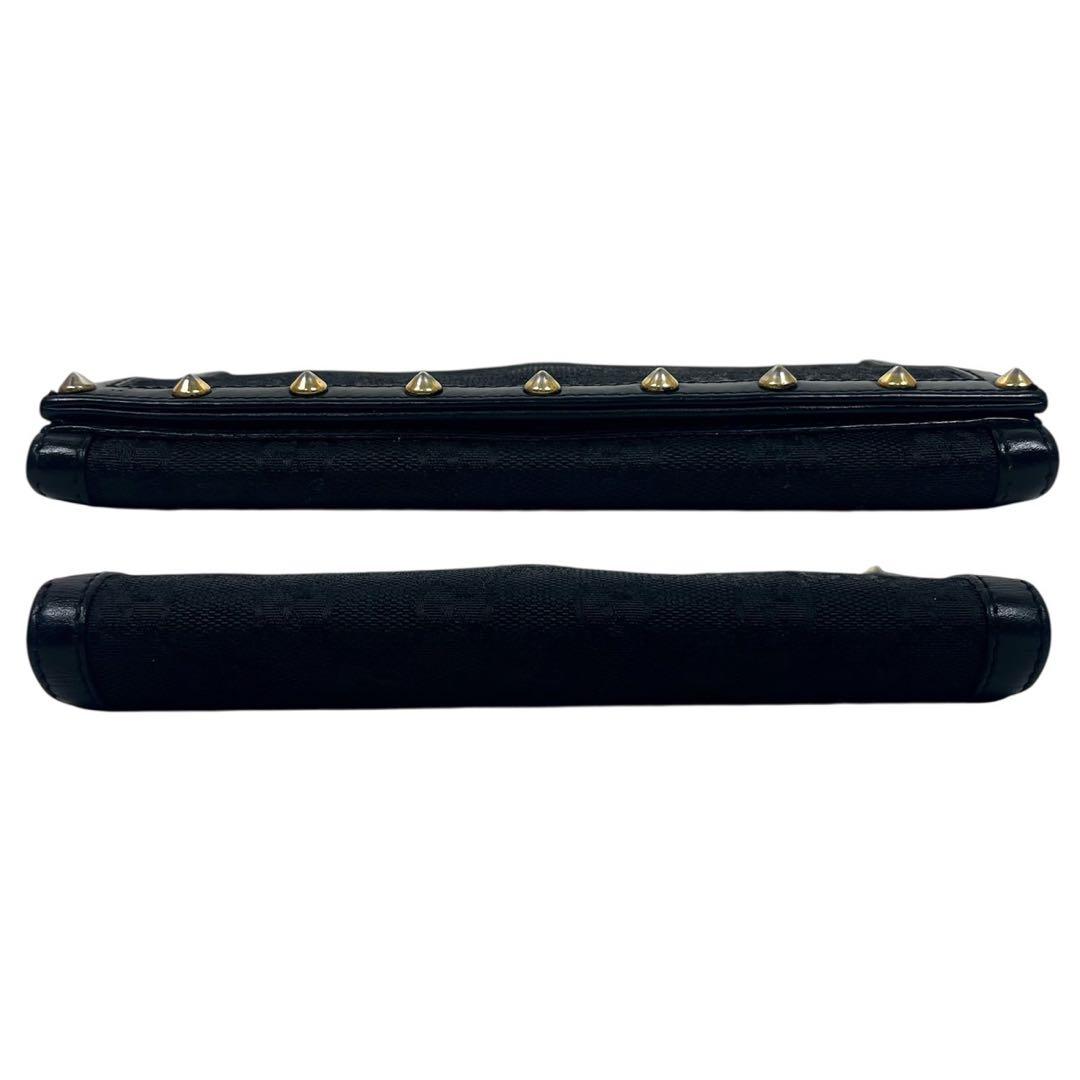 グッチ　長財布　スタッズ　GGキャンバス　総柄　ロゴ型押し　レザー　ブラック