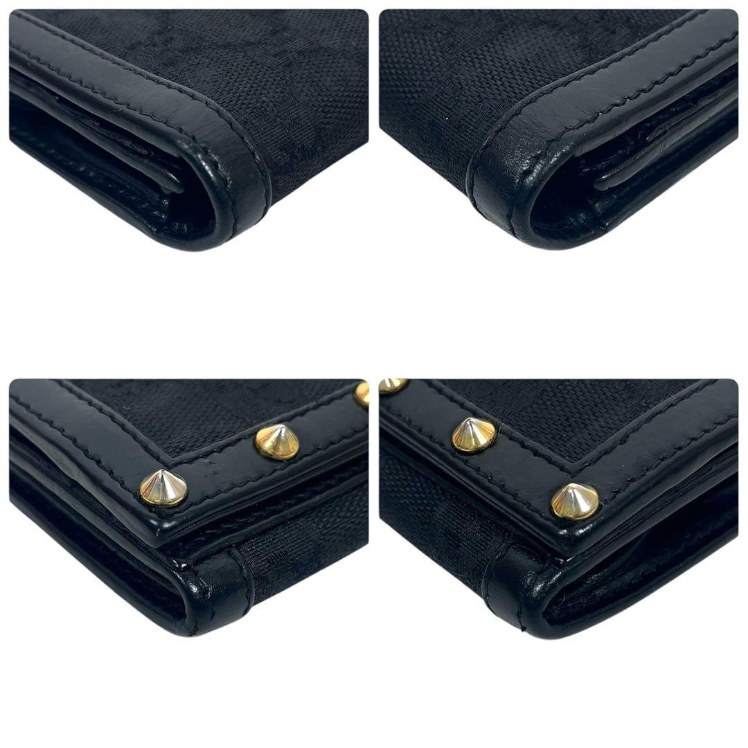 グッチ　長財布　スタッズ　GGキャンバス　総柄　ロゴ型押し　レザー　ブラック