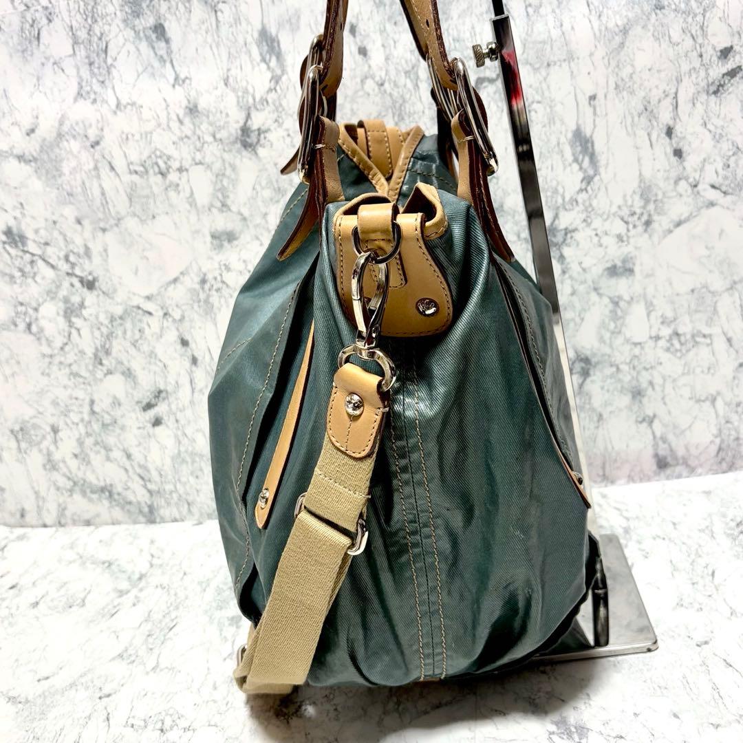 【極美品】トッズ　ナイロン　トートバッグ ショルダーバッグ　2way グリーン