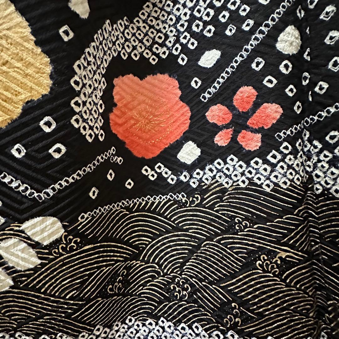 ★幻想的な黒色振袖セット6点‼️コントラストの美しい見事な絞り　正絹　やまと誂製