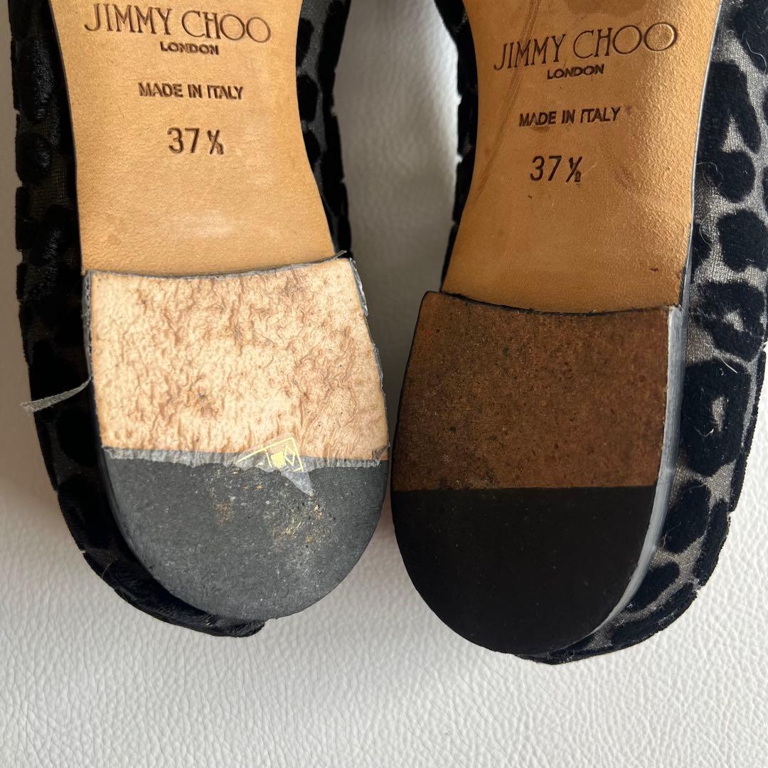 ジミーチュウ　ベロアリボン　レオパードパンプス　ポインテッドトゥ　金ロゴプレート