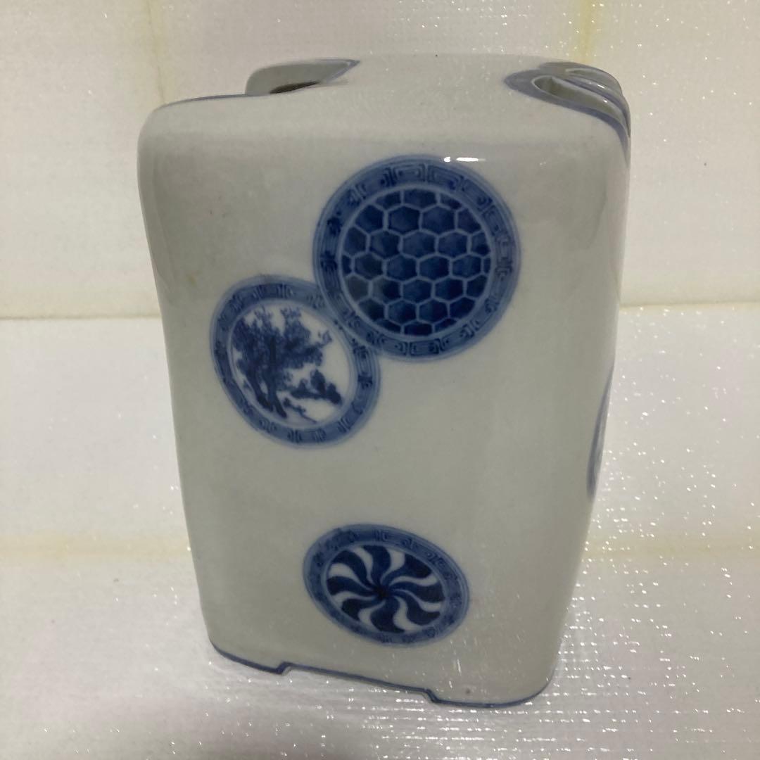 青い模様の四角形陶器　九谷焼清華、着払いでお願いします。