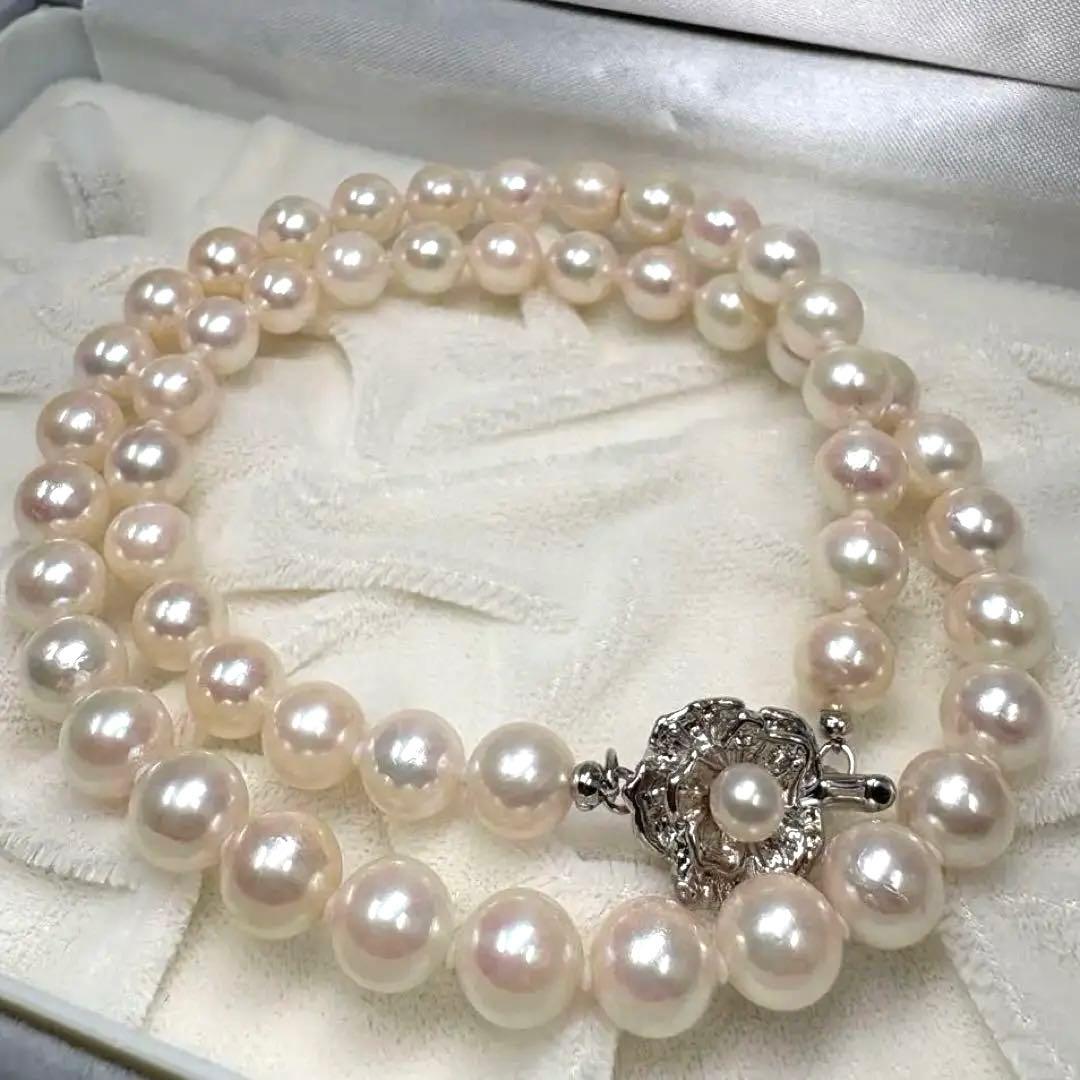 テリ強/本真珠 パール ネックレス シルバー金具 7.5~7.9 43cm