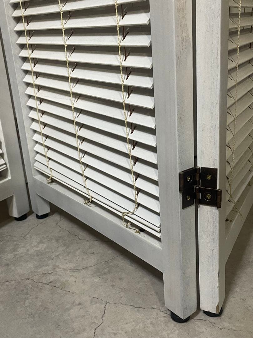 北欧レトロ 木製フレーム 4連 ブラインドパーティション パーテーション 衝立