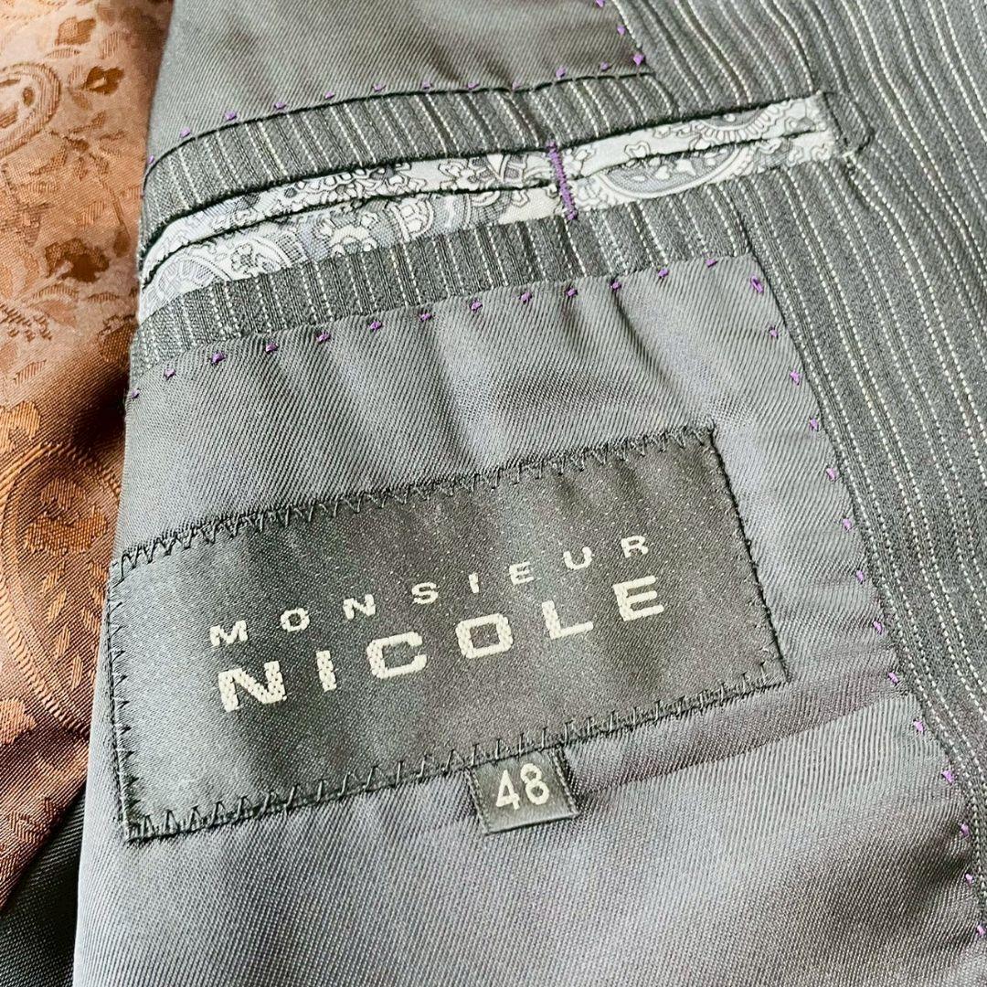 美品　ニコル　スーツ　セットアップ　グレー　48　裏地ペイズリー　ストライプ