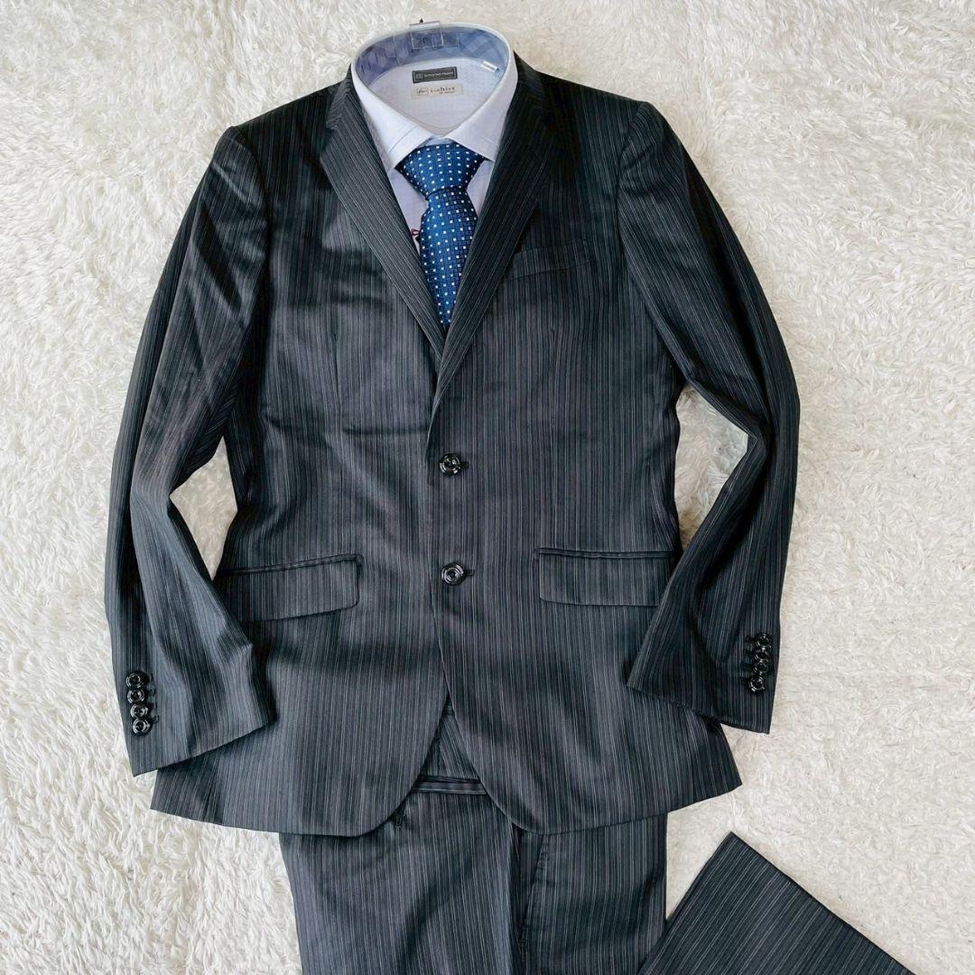 美品　ニコル　スーツ　セットアップ　グレー　48　裏地ペイズリー　ストライプ