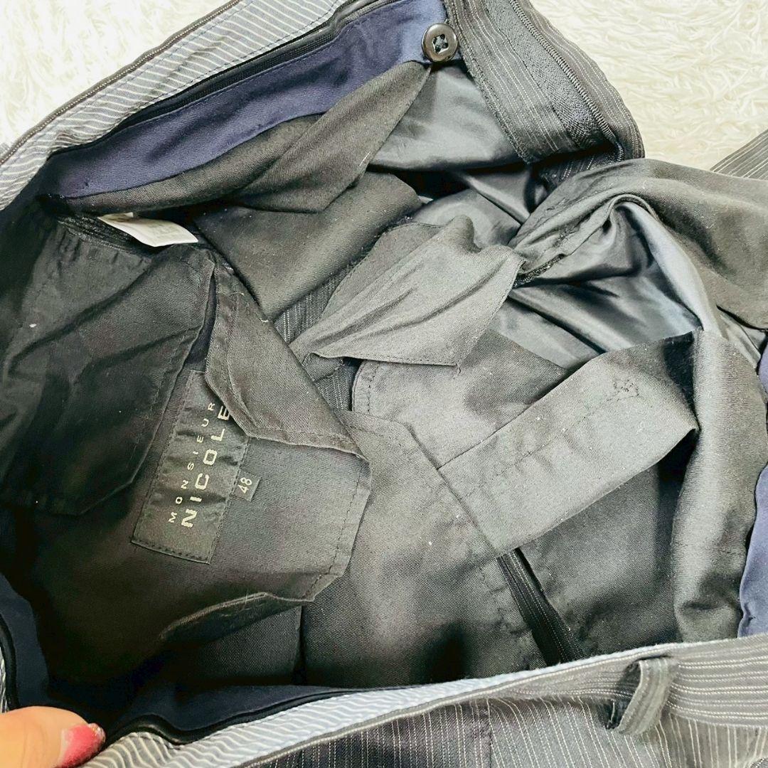 美品　ニコル　スーツ　セットアップ　グレー　48　裏地ペイズリー　ストライプ