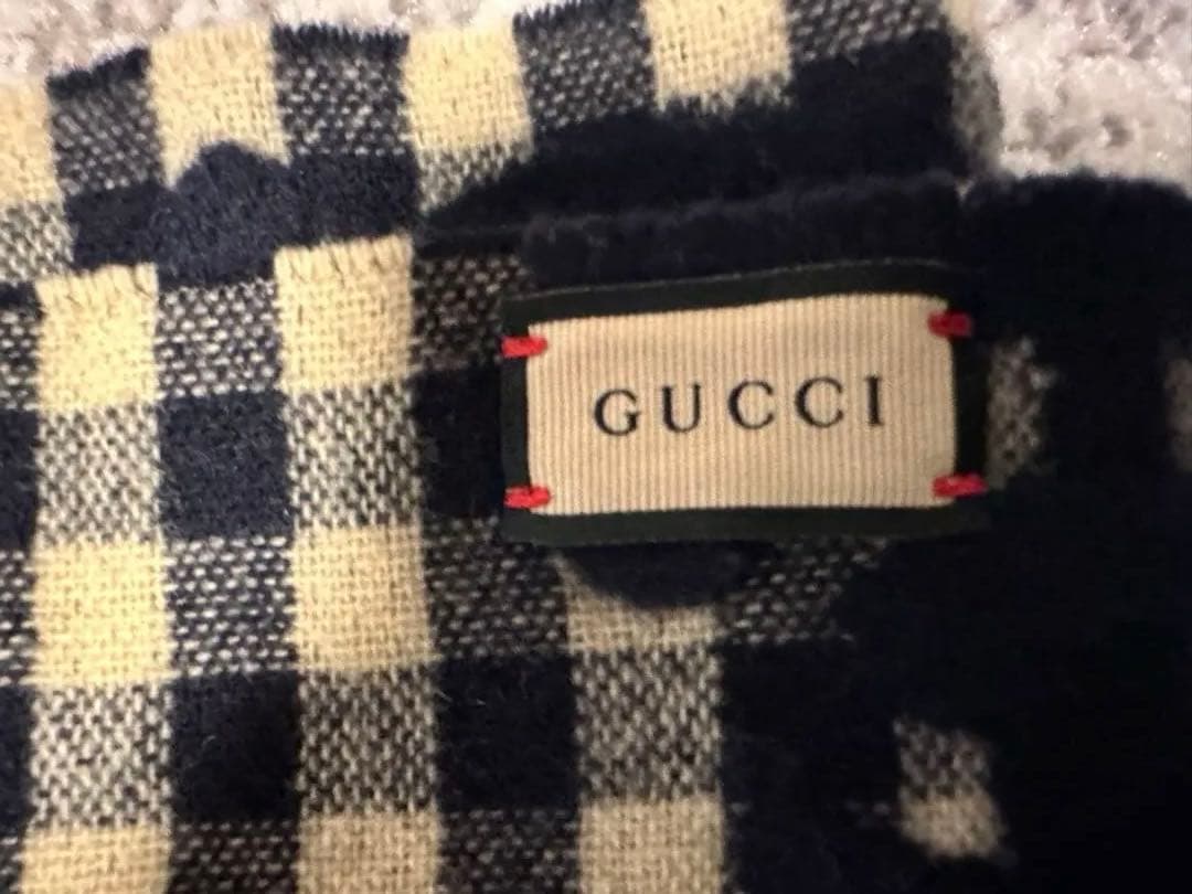 GUCCI チェック柄マフラー ネイビー/ベージュ