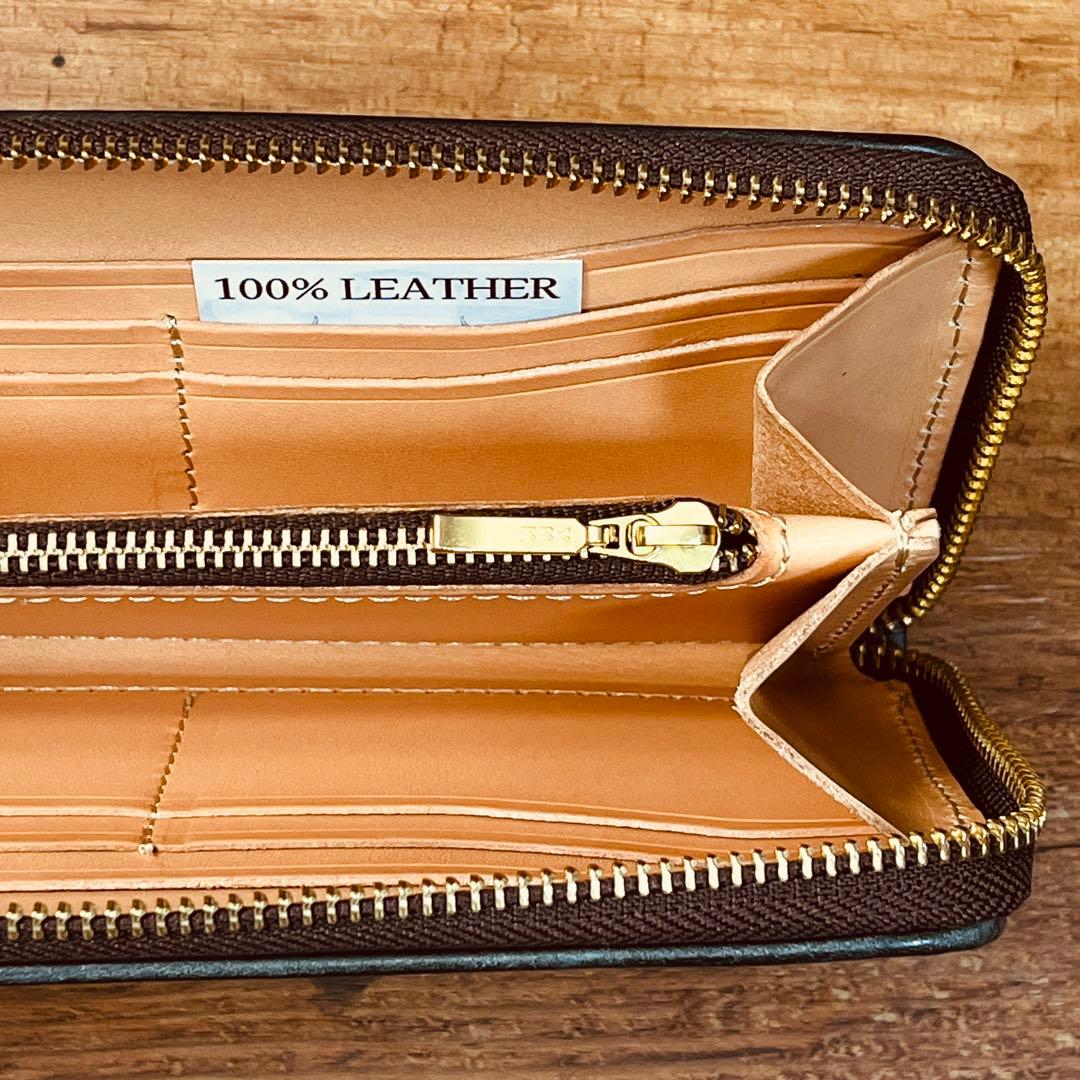 長財布 本革 ブライドルレザー ラウンドファスナー メンズ ヌメ革 手染め