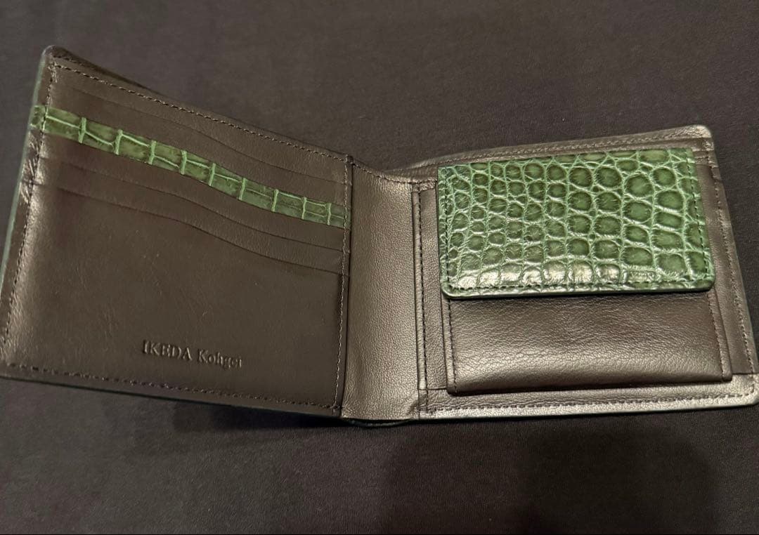 高級クロコダイルレザー グリーン二つ折り財布