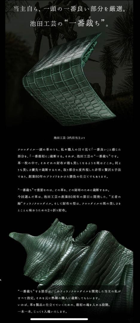 高級クロコダイルレザー グリーン二つ折り財布