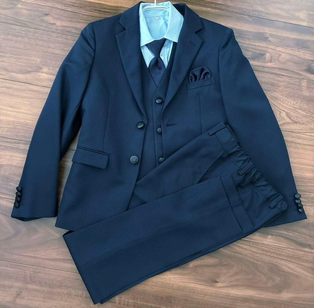 美品【ワンダーファクトリー】フォーマルスーツ　3ピース 6点セット150A 濃紺