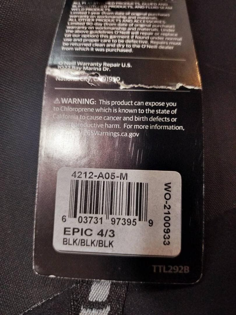 ◇オニール　EPIC 4/3mm O'NEILL エピック　ウェットスーツ　M