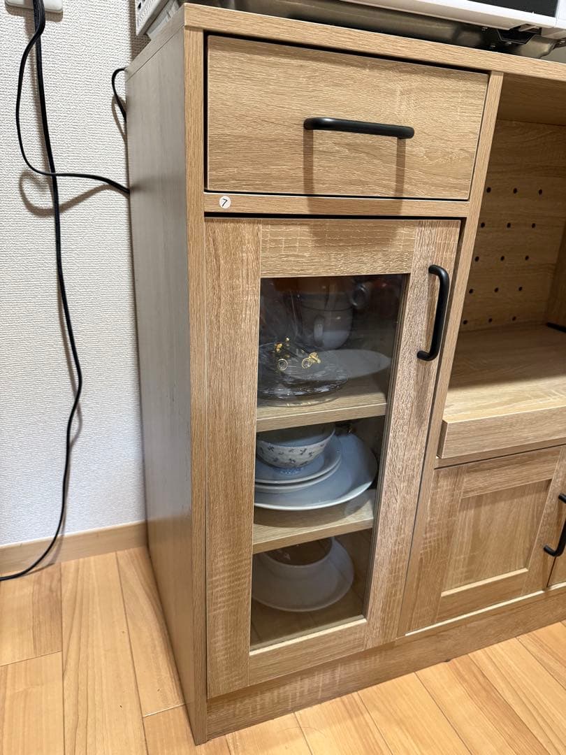 木製レンジボード ガラス扉付き