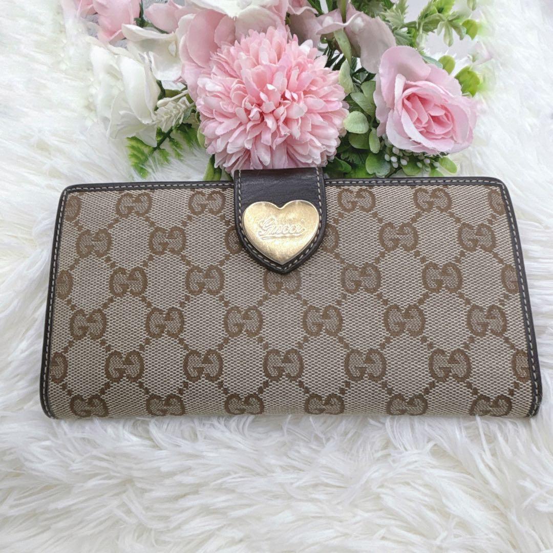 美品✨GUCCI GGキャンバス ラブリーハート 長財布 濃茶