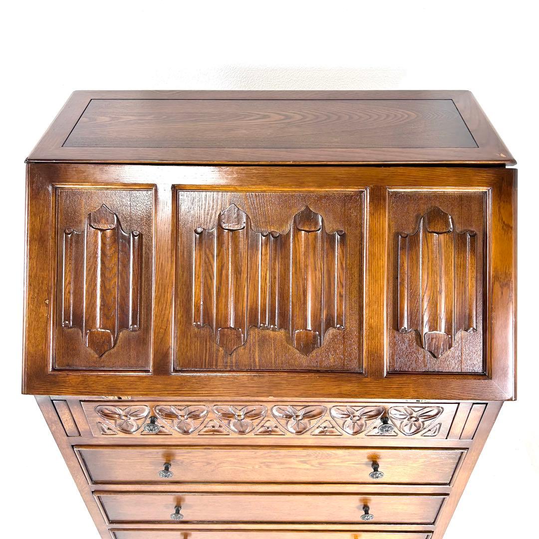 英国クラシック 木製 ライティングビューロ 4段引き出し サイドボード イギリス