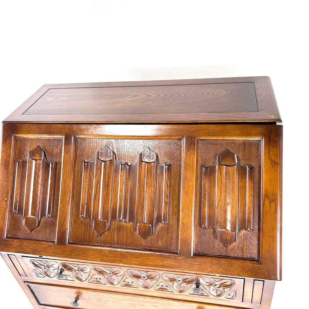 英国クラシック 木製 ライティングビューロ 4段引き出し サイドボード イギリス