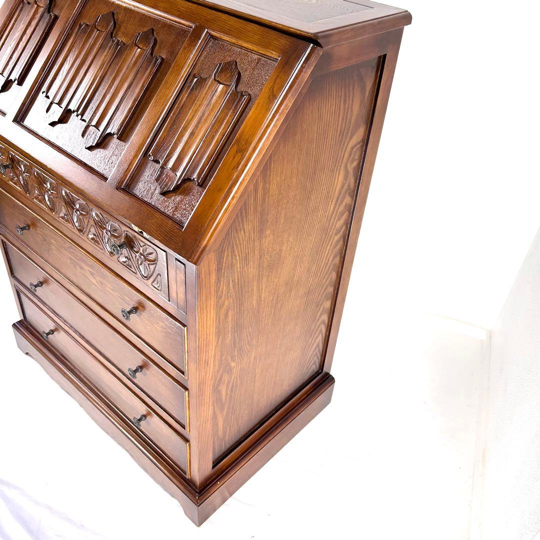 英国クラシック 木製 ライティングビューロ 4段引き出し サイドボード イギリス