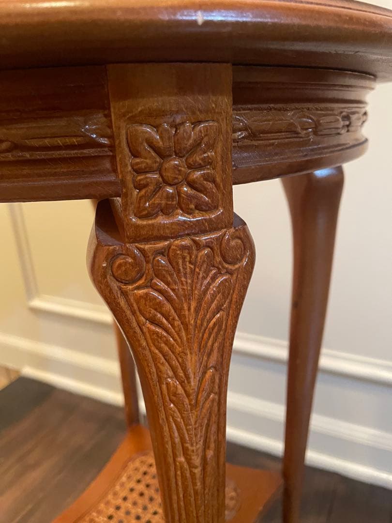 イタリア製　ヴィンテージ　花柄象嵌　サイドテーブル　カフェテーブル　花台　猫脚