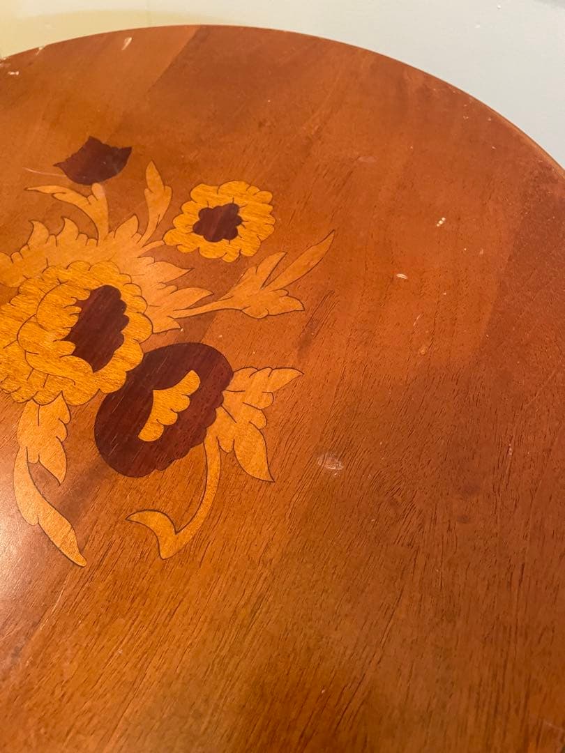 イタリア製　ヴィンテージ　花柄象嵌　サイドテーブル　カフェテーブル　花台　猫脚