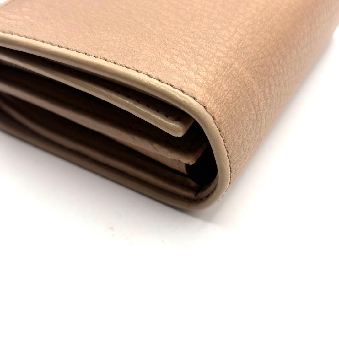 グッチ 折り財布 マーモント GG ロゴ 金具 ファスナー レザー ベージュ