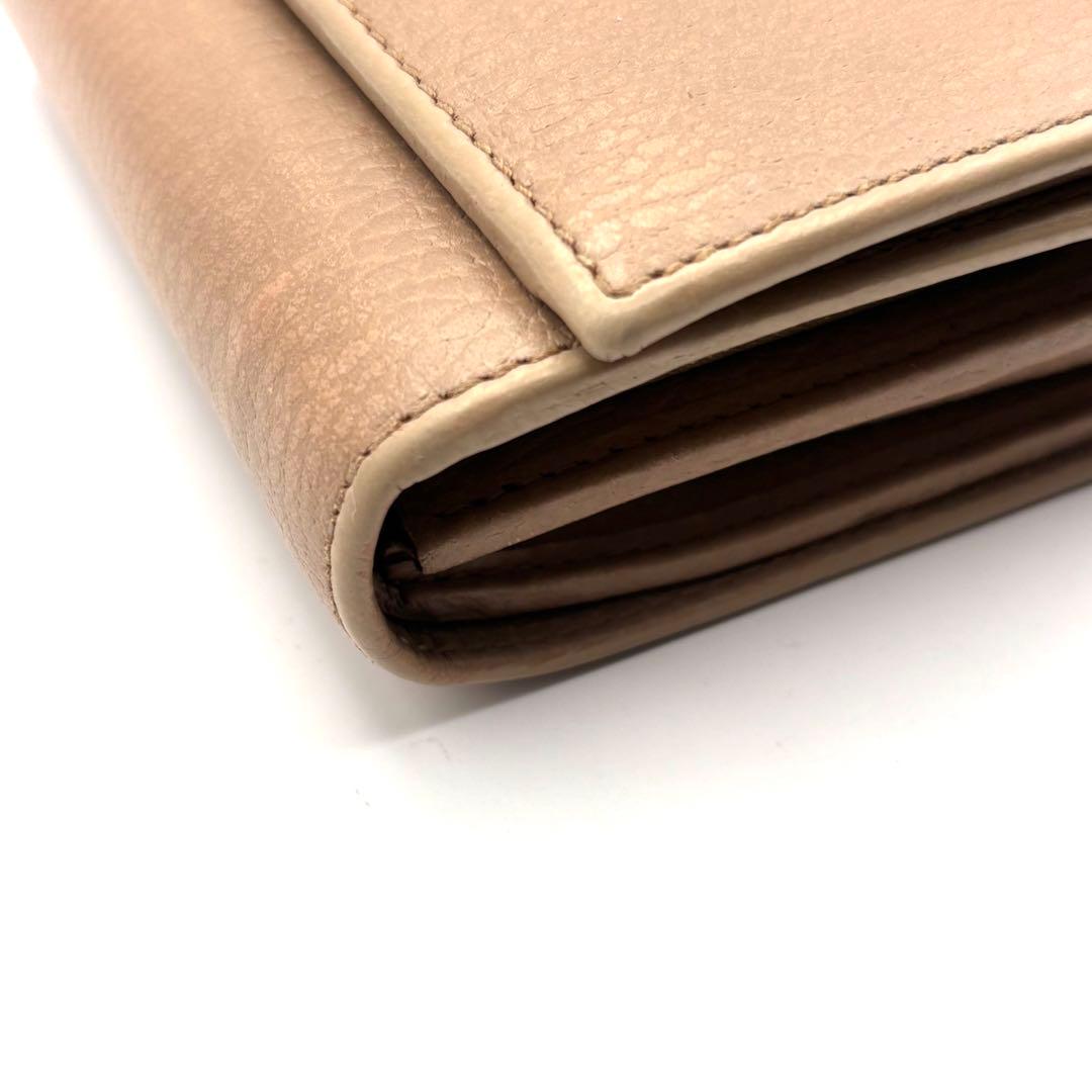 グッチ 折り財布 マーモント GG ロゴ 金具 ファスナー レザー ベージュ