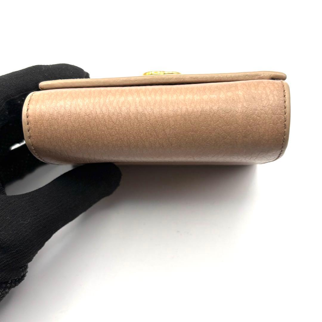 グッチ 折り財布 マーモント GG ロゴ 金具 ファスナー レザー ベージュ