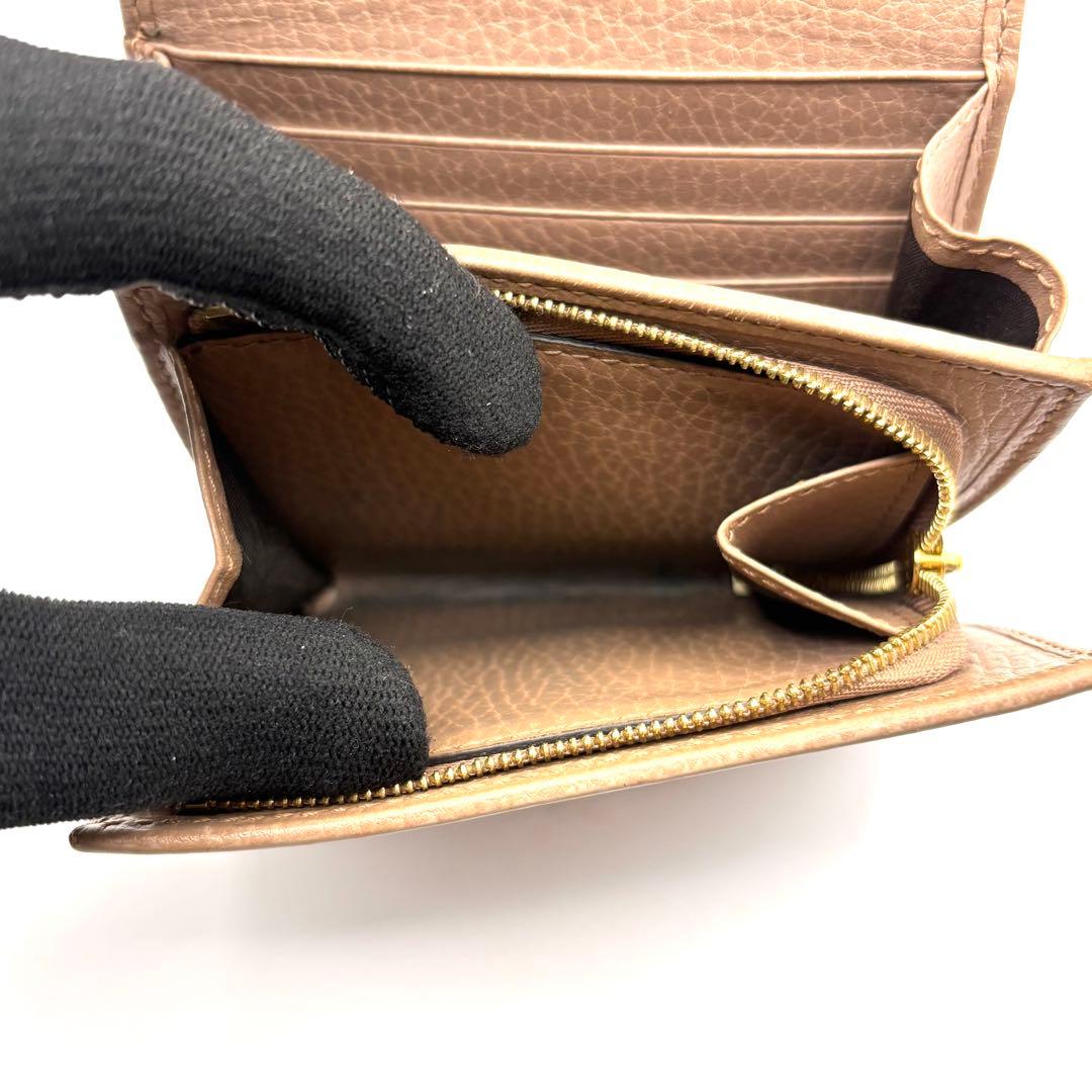 グッチ 折り財布 マーモント GG ロゴ 金具 ファスナー レザー ベージュ