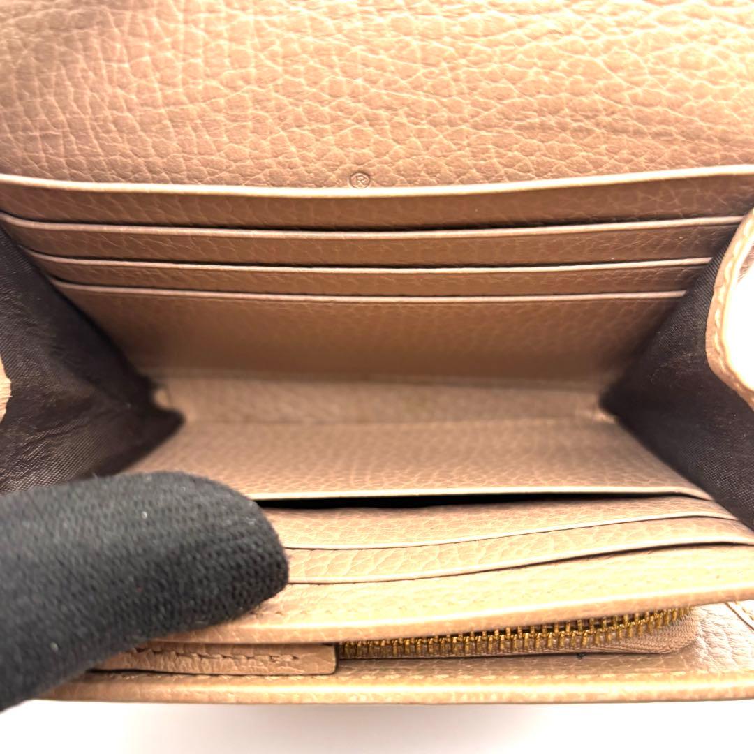 グッチ 折り財布 マーモント GG ロゴ 金具 ファスナー レザー ベージュ