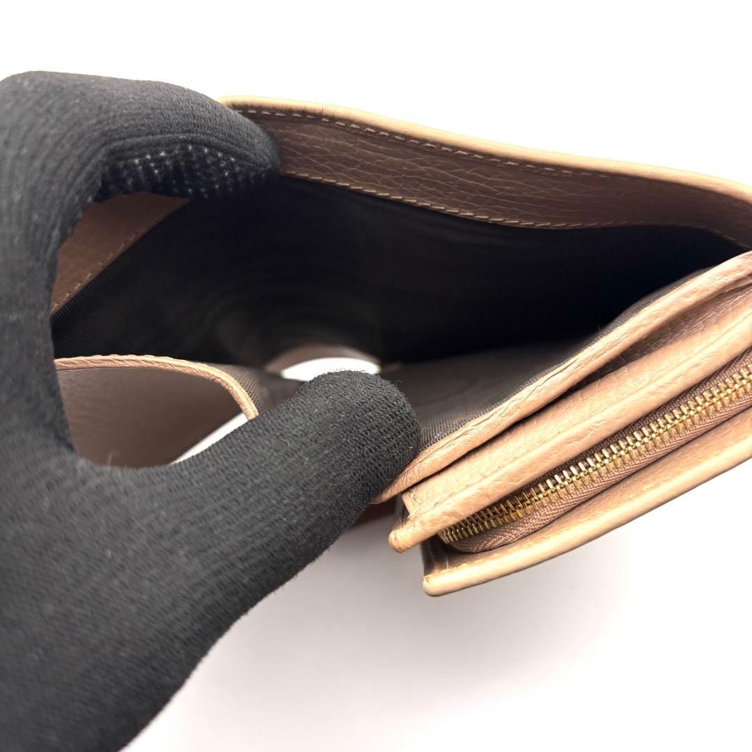 グッチ 折り財布 マーモント GG ロゴ 金具 ファスナー レザー ベージュ