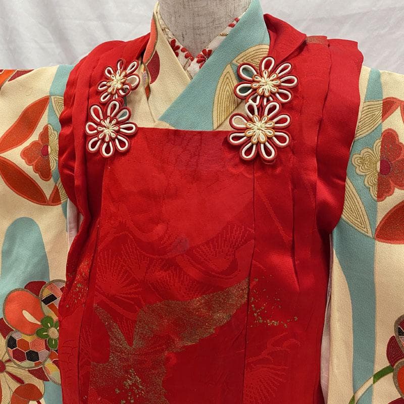 503ag80◎七五三 三歳 女の子 アンティーク着物&被布&長襦袢◎